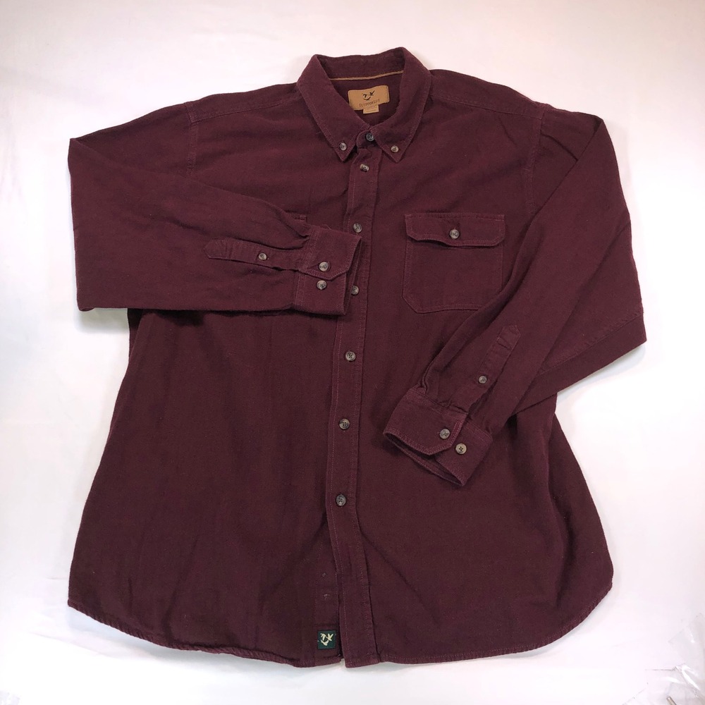Outdoor Life Mens XXL Burgundy Herringbone Flannel Button Down Shirt 100% Cotton